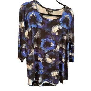 Karen Kane Tunic Top Black Blue Crew Neck 3/4 Sleeve 1X Travel